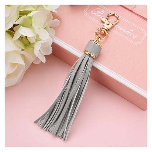 WENH 5Pcs Legierung Frühling Schloss Schlüsselbund Leder Quaste Anhänger DIY Kunst Kleidungsstücke Telefon Schmuck Dekor Fringe Trim Fringe Tasche Zubehör(Gray Tassels) von WENH