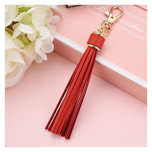 WENH 5Pcs Legierung Frühling Schloss Schlüsselbund Leder Quaste Anhänger DIY Kunst Kleidungsstücke Telefon Schmuck Dekor Fringe Trim Fringe Tasche Zubehör(Red Tassels) von WENH