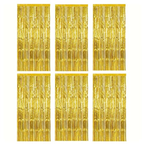 WENH 6er-Pack goldene Quasten-Hintergrund-Dekorationsset, metallische Folie, Quasten-Vorhang-Hintergrund, geeignet for wichtige Szenen von WENH