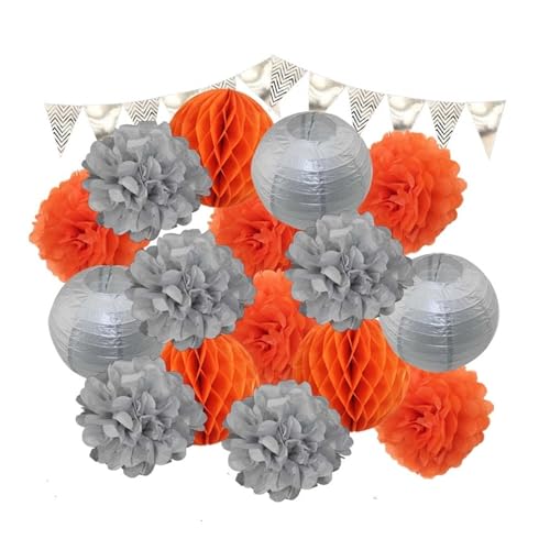 WENH Gold Beige Set Runde Papierlaterne Banner Wabenball for 1. Geburtstag DIY Dekor Brautparty Hochzeitsfeier(Silver Orange Set) von WENH