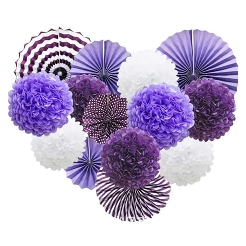 WENH Hochzeit Valentinstag Partybevorzugung Gold Rosa Set DIY Hängende Papierquaste Faltfächer Seidenbommel Weiß Baby Mädchen Junge Taufe Dekor(PURPLE) von WENH