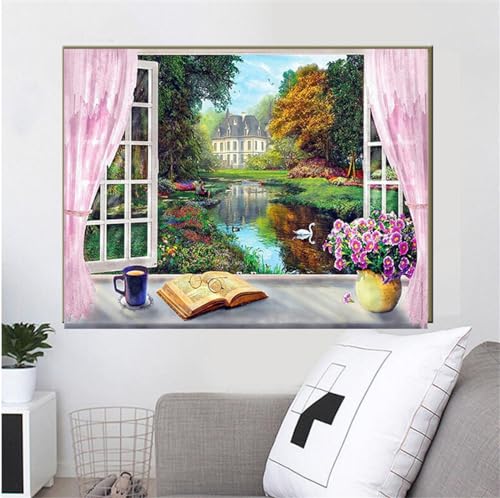 DIY 5D Diamant Malerei Set Vollbohrer Fensterrahmen Diamond Painting Malen nach Zahlen Erwachsene Strass Kreuzstich Diamant Bilder Stickerei für Home Wand Decor Kinder Geschenk Round 45x60cm/18x24in von WENWENBD