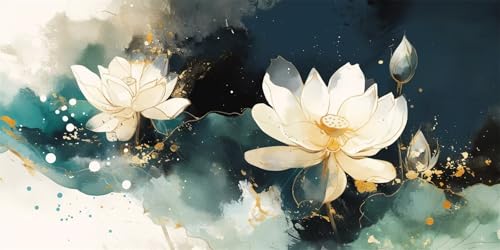 DIY 5D Diamond Painting Erwachsene, Weißer Lotus Diamant Painting Kits Bilder Kinder Diamant Malerei Set Groß Kristall Strass Stickerei Kreuzstich Arts für Geschenk Home Wanddekor (80x160cm/32x64in) von WENWENBD