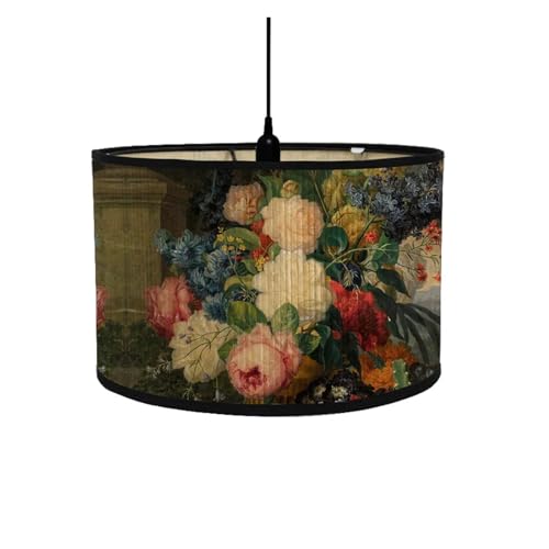 WENYOG Lampenschirm für tischlampe Retro Blumen bedruckter Bambus Lampenschirm for Pendelleuchten Tischlampen Für Wohnzimmer, Schlafzimmer(A-30x30x20cm) von WENYOG