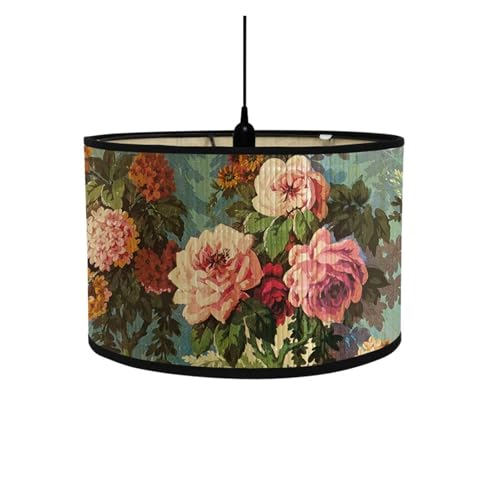 WENYOG Lampenschirm für tischlampe Retro Blumen bedruckter Bambus Lampenschirm for Pendelleuchten Tischlampen Für Wohnzimmer, Schlafzimmer(C-30x30x20cm) von WENYOG