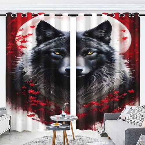 WEQEER Verdunklungsvorhänge Mit Ösen 3D Wolf Vorhänge Dschungeltier Druck Fenstervorhang Für Jungen Und Mädchen Schlafzimmer Kinderzimmer (7,280x245cm(2x140x245cm)) von WEQEER