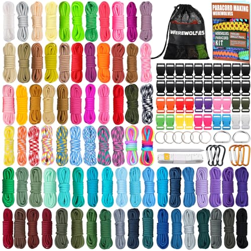 WEREWOLVES Paracord 550 Combo Crafting Kits mit Anleitung- 80 Farben 10ft Multifunktions Paracord Seile und komplettes Zubehör für die Herstellung von Paracord Armbänder, Lanyards (Candy) von WEREWOLVES