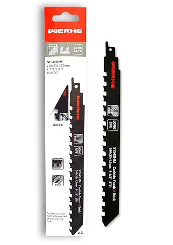 WERHE ® Profi - 1 x Stein Säbelsägeblatt - C 240 mm S1543HM Stärkste Fuchsschwanz Sägeblatter - Perfekt um Wand Einschneiden in Ziegelstein, Gasbeton, Holz - Kompatibel mit Dewalt, Bosch Sägen von WERHE