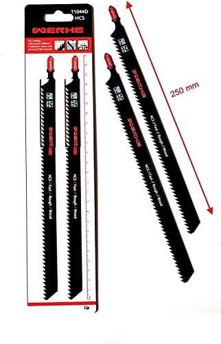 WERHE ® Profi – 2 x Holz Stichsägeblätt – C 250mm T1044D Jumbo Lang – Schnelles Schneiden dicker Schichten – Kompatibel mit Bosch, Metabo, Milwaukee, Makita Stichsägen von WERHE