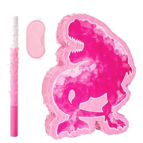 WERNNSAI Dinosaurier Pinata – Aquarell Rosa Dinosaurier Piñata Mädchen Geburtstags Pinata mit Stock Augenbinde Partyspiel Klassenzimmer Aktivitäten Rosa Dinosaurier Partydekorationen 40,9 cm x 31,5 cm von WERNNSAI