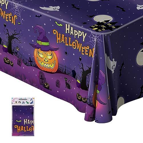 Halloween Tischdecke - 1PC Halloween Tischdecke 137 x 274 cm Halloween Party Tischdecke Lila Rechteckig Wasserdicht Tischdecke Kinder Kürbis Tischdecke Halloween Geburtstag von WERNNSAI