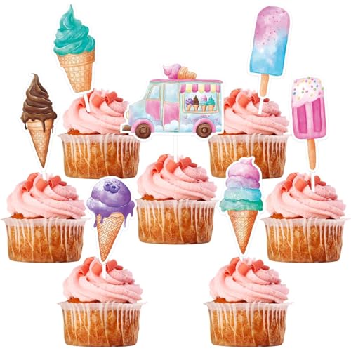 WERNNSAI Eiscreme Cupcake Topper – 35 Stück Eis Kuchen Topper für Geburtstagsparty Zubehör Cupcake Picks Kuchendekorationen für Sommerparty Babyparty für Kinder Eiscreme Cupcake Toppers von WERNNSAI