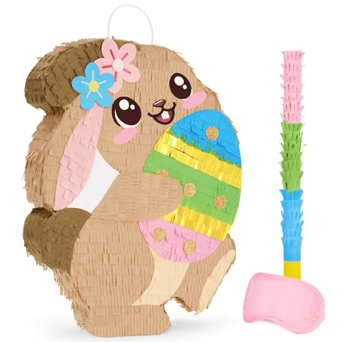 WERNNSAI Osterhasen Piñata – Oster Piñata mit Augenbinde und Stock Frühlings Oster Piñata für Kinder Osterparty Dekoration Zubehör für Geburtstagsdekoration Schul Frühlingsparty Spiel von WERNNSAI