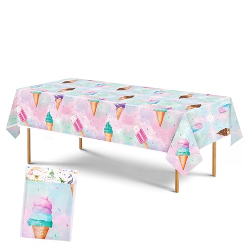 WERNNSAI 2er Pack Eiscreme Party Tischdecken – 137,2 x 274,3 cm rechteckige Einweg Sommer Eiscreme Tischdecken Partyzubehör Mädchen Geburtstag Babyparty Party Dekorationen von WERNNSAI