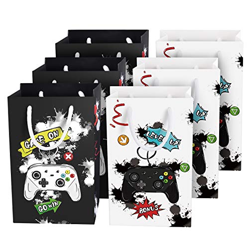 WERNNSAI Aquarell Video Spiel Partytüten - 16 Stück Papiertüten für Jungen Kinder Spiel Partyzubehör Gunst Taschen Süßigkeit Behandeln Beute Geschenk Taschen mit Griff (Schwarz & Weiß) von WERNNSAI