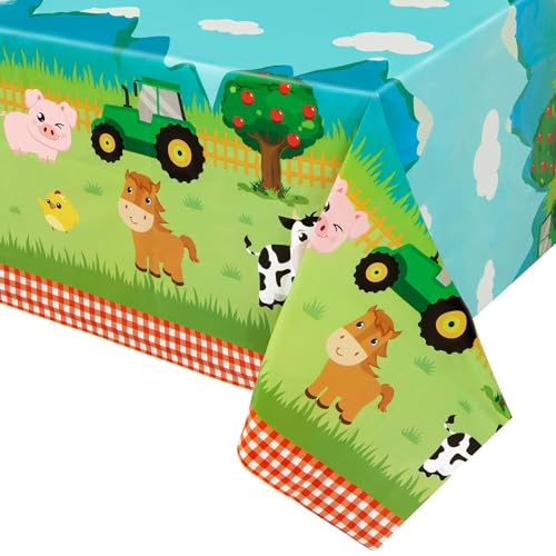 WERNNSAI Bauernhof Party Tischdecke - 2 PCS 137 x 274 cm Einweg-Kunststoff Tischtuch Bauernhof Thema Partyzubehör für Picknicks Babydusche Kinder Jungs Mädchen Geburtstag Partydekorationen von WERNNSAI