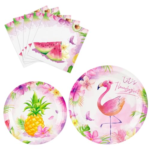 WERNNSAI Flamingo Partyzubehör – 48 teilige tropische hawaiianische Luau Partydekorationen Einweg Partyteller Servietten Rosa Geschirr Set für Kinder Mädchen Geburtstagsparty Dekoration für 16 Gäste von WERNNSAI