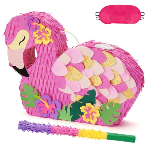 WERNNSAI Flamingo Pinata–Rosa Pinata Bündel mit Augenbinde und Fledermaus für Mädchen und Kinder Pinata mit Tropischem Flamingo Thema Geburtstagsparty Zubehör Sommer Pool Fiestas Party Dekorationen von WERNNSAI