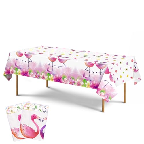 WERNNSAI Flamingo Tischdecke – 2 Stück Tischdecke Hawaii Partyzubehör Sommer Strand Aloha Luau Party Tischdekoration für Geburtstagspartyzubehör von WERNNSAI