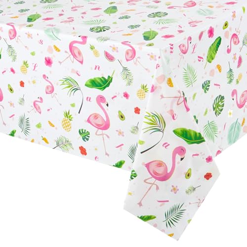 WERNNSAI Flamingo Tischdecke – 274,3 x 137,2 cm Tropische Luau Party Kunststoff Tischdecke Ananas Partyzubehör für Kinder Mädchen Picknick Geburtstag Party Dekoration von WERNNSAI