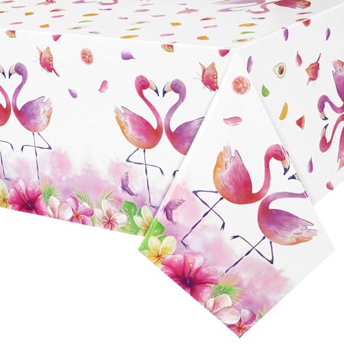 WERNNSAI Flamingo Tischdecke – Hawaiianische Tropen Tischdecke Blumen Tropen Partydekorationen für Sommer Strand Pool Geburtstagsparty Zubehör 137 x 274 cm von WERNNSAI