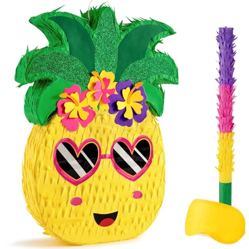 WERNNSAI Kleine Ananas Pinata – Pinata mit Augenbinde und Schlagstock für Kinder Pinata für Hawaiianische Tropische Luau Partyzubehör Sommer Geburtstagsparty Dekorationen mit Fruchtmotiv Feste von WERNNSAI