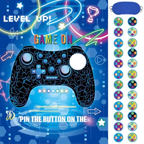 WERNNSAI Pin The Button on The Controller Party Games–Videospiel Partyzubehör für Kinder und Jungen 53 x 72 cm Spielposter mit 24 wiederverwendbaren Aufklebern für Geburtstagspartys Familienaktivität von WERNNSAI