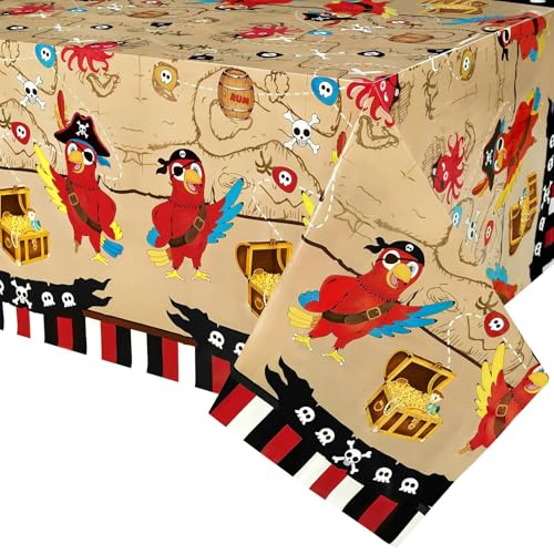 WERNNSAI Tischdecke für Piratenpartys – 1 PCS 137 x 274 cm Piratenpartyzubehör Tischdecke mit Insel Schatzkarte Rechteckige nautische Partydekoration für Kinder Tischdecke mit Piratenthema von WERNNSAI