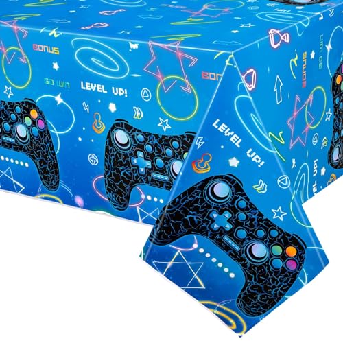 WERNNSAI Videospiel Party Tischdecke–1 Packung 137 x 274cm blaue Videospiel Partydekorationen Einweg Tischdecke für Jungen Gamer Geburtstagsparty für Family Gaming Night Geek Game Theme Party Supplies von WERNNSAI