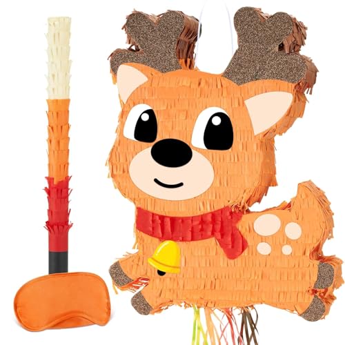 WERNNSAI Weihnachtspiñata Elch – Weihnachts-Piñata mit Augenbinde, Fledermaus, Weihnachts-Piñata, Kinder, Weihnachtsfeier, Spiele, Schulspiel, niedlicher Elch, Pinata für Weihnachten, Partyzubehör, von WERNNSAI