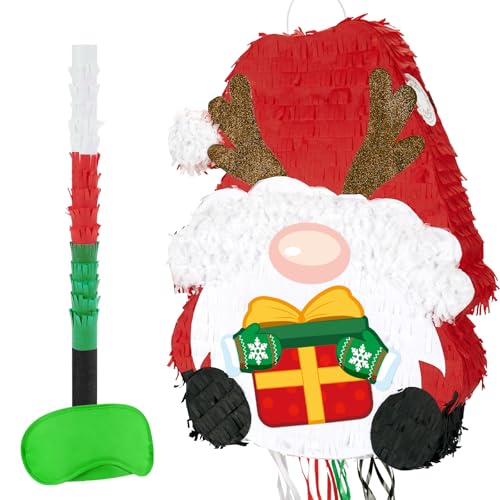 WERNNSAI Weihnachtswichtel-Piñata mit Zugschnur, Zwerg mit Augenbinde, Fledermaus für Kinder, Weihnachtsspiele, Familienspiel, Weihnachtsfeier, Weihnachtsgeschenk, Mini-Piñata, 41,9 x 31,5 cm von WERNNSAI