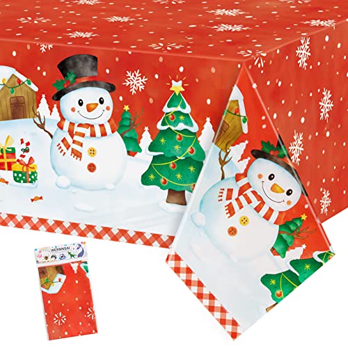 Weihnachten Tischdecke - 1 Packung 137 x 274cm Xmas Red Tischdecke für Feiertagsessen, Wasserdichte und Wiederverwendbare Tischwäsche zum Weihnachtsgeburtstag Partybedarf Fiesta Home Küchen Dekoration von WERNNSAI