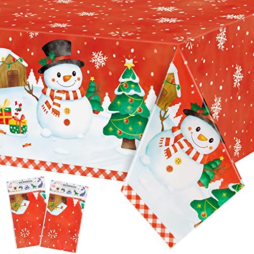 Weihnachten Tischdecke - 2 Packung 137 x 274cm Xmas Red Tischdecke für Feiertagsessen, Wasserdichte und Wiederverwendbare Tischwäsche zum Weihnachtsgeburtstag Partybedarf Fiesta Home Küchen Dekoration von WERNNSAI