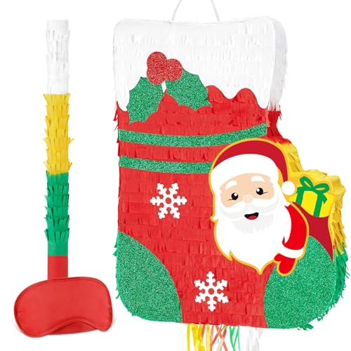 WERNNSAI Weihnachtsstrumpf Piñata – Piñata mit Zugschnur mit Augenbinde Fledermaus für Kinder Strumpf Piñata für Weihnachtssocken Pinata Santa Socks Pinata Weihnachtsfeier Dekorationen von WERNNSAI