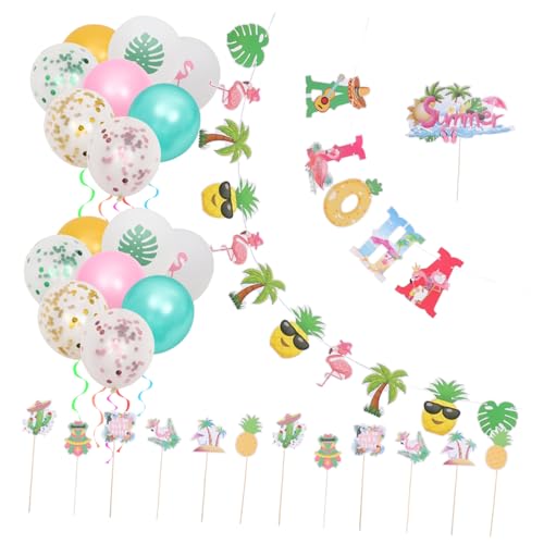 WESIEVYA 1 Satz Hawaiianische Dekoration Partydekoration Hawaii-partyzubehör Geburtstagstorte Topper Party-kuchen-topper Hawaiianische Partyartikel Sommerdeko Luau-party Party-banner Papier von WESIEVYA