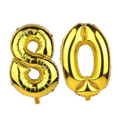 WESIEVYA 12er Set Goldene Zahl 80 Folienballons Mit Konfetti Ballons Geburtstagsdeko Mit Zahlenballons Und Druckballons Sowie Konfetti Luftballons Für von WESIEVYA