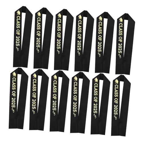 WESIEVYA 12Pcs 2025 Abschlussfeier Graduierten Label 2025 Tischdekorabschluss Sash 2025 High School College Abschlussbriefschreiben Abschlusskappe Label Anhänger Satin Schwarz von WESIEVYA