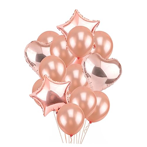 WESIEVYA 14 Teiliges Roségold Luftballon Set Kreative Dekoration Für Geburtstagsfeiern Und Feste Inklusive 2 Stern Aluminiumfolienballons 2 Liebes Aluminiumfolienballons Und 10 Runden von WESIEVYA