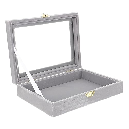 WESIEVYA 1stk Vitrine Mit Glas Abdeckung Für Ohrringe Schmuckhalter Schmucketui Schmuck Organizer Mit Schloss Reise Schmuckschatulle Klein Schmuckkästchen Grey Frostsamt von WESIEVYA