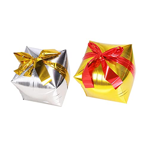 WESIEVYA 2 Stück Weihnachts Aluminiumfolienballons Mit Zufälligem Farbband Kreative Geschenkbox Dekoration Und Silber Für Festliche Partys Und Weihnachtsfeiern von WESIEVYA