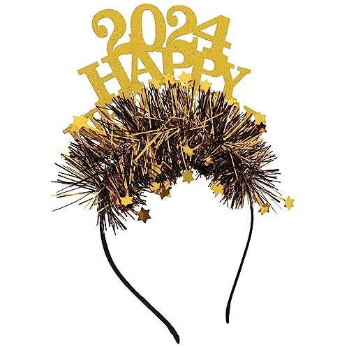 WESIEVYA 2024 Neues Jahr Stirnband Silvester Partyhüte Haarschmuck Für Die Neujahrsparty Partygeschenke Neujahr Stirnband Frohes Neues Stirnband Party-haarschmuck Kopfschmuck Grüßer Golden von WESIEVYA