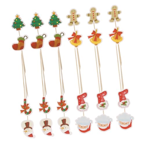 WESIEVYA 24 Stk Weihnachtsgeschirr Kuchen Topper Partyzubehör Sandwich-zahnstocher Snackspieße Aus Holz Obstpflücker Aus Holz Cupcake-topper-sticks Fruchtstäbchen Früchte Pflücken Hölzern von WESIEVYA