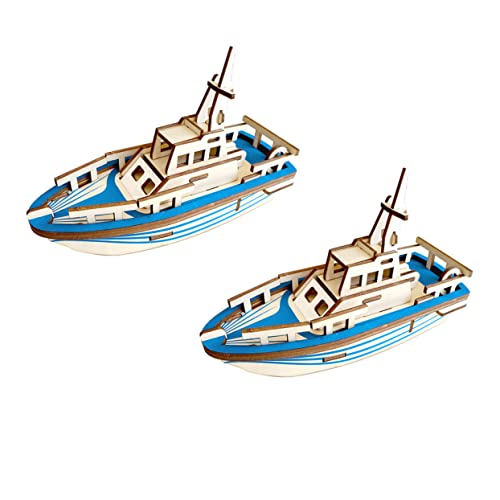 WESIEVYA 2St Rettungsboot-Puzzle Puzzle rätselbuch Boy Toys holzspielzeug holzbausatz holzpuzzle Lernspielzeug handgefertigte Rettungsboote 3D-Puzzles für Hölzern Blue von WESIEVYA