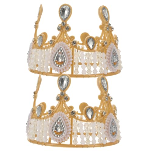 WESIEVYA 2st Kuchen Krone Kuchenkrone Für Die Babyparty Perlen Tiara Zur Tortendekoration Kuchenkronendekoration Kopfschmuck Aus Perlen Hochzeitstortenkrone Party-krone- Acryl Golden von WESIEVYA