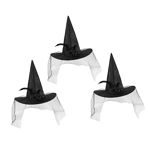 WESIEVYA 3st Abschlussballkleid Neuartige Kappen Zubehör Für Hexenkostüme Hexenhüte Für Frauen Halloween Hexenhut Halloweenkostüm Halloween-partyhut Halloween-kostümzubehör Netz Black von WESIEVYA