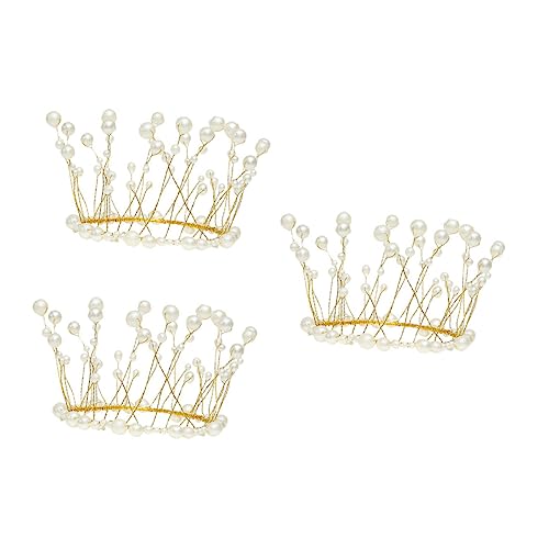 WESIEVYA 3st Kronenkuchen Dekorieren Feenkrone Kuchendekor Kuchendeckel Mit Perlenkrone Perlen Tiara Stirnband Tiara-kuchendekorationen Cupcake-kuchen-topper Hochzeitsdeko Metall Golden von WESIEVYA