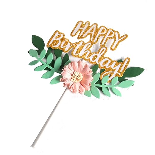 WESIEVYA 4 Stück Happy Birthday Buchstaben Mit Blumen Blätter Einsatz Und Stab Für Kuchendekoration Ideal Für Geburtstagsfeiern Torten Und Kreative Backprojekte von WESIEVYA