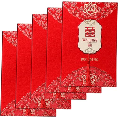 WESIEVYA 5St Hochzeits einladung Umschlag für Einladungskarten chinesische hochzeitsparty liefert die chinesen wedding invitations Einladungen für Gäste Hochzeitsdekoration Quaste rot von WESIEVYA