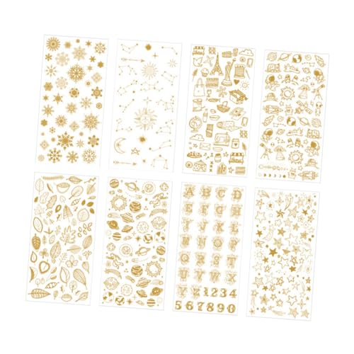 WESIEVYA 8 Blätter kreative tagebuchaufkleber Aufkleber für Scrapbooking Planer-Aufkleber Scrapbooking Sticker Scrapbook Stickers dekorative Aufkleber Selbstklebende Aufkleber Golden von WESIEVYA