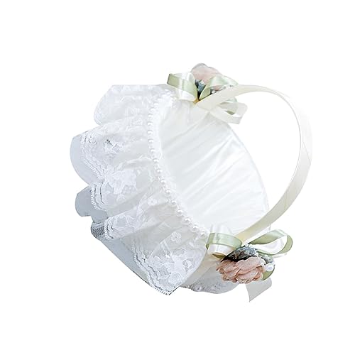 WESIEVYA Blumenkorb Zur Hochzeit Korb Mit Blütenblättern Spitze Dekorativer Korb Strass-blumenkorb Spitzenperlen-blumenmädchenkörbe Gastgeschenkkorb Für Die Hochzeit Weiß Geschmiedetes Tuch von WESIEVYA